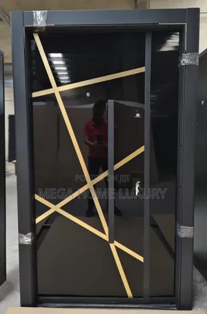4ft Black Security Door with Gold Line