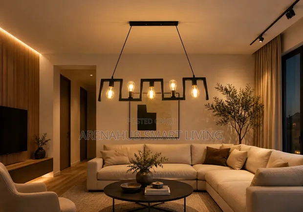 Vintage Industrial 4-Head Wood & Iron Pendant Light - 1