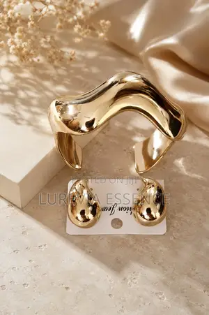 Chunky Gold Cuff and Matching Earrings Set