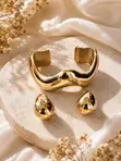 Chunky Gold Cuff and Matching Earrings Set - 2