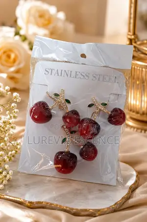 Cherry Charm Necklace and Earring Set