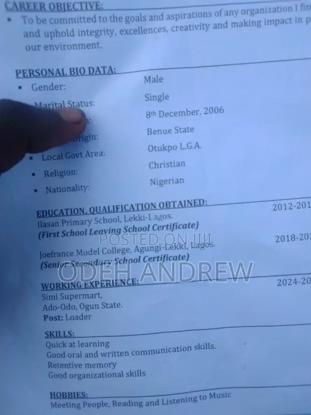 Supermarket Staff Hiring - Ologolo, Lagos - 1