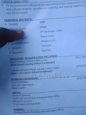 Supermarket Staff Hiring - Ologolo, Lagos