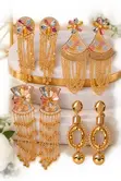 Statement Earrings - Gold Tassel Crystal Floral - 1