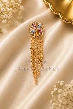 Statement Earrings - Gold Tassel Crystal Floral