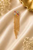 Statement Earrings - Gold Tassel Crystal Floral - 2