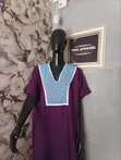 Purple Long Bubu Dress - Women's Cotton V-Neck - 2