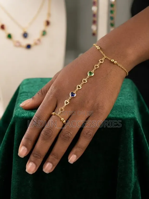 Adjustable Finger Ring Bracelet - Zinariya/Azurfa - 1