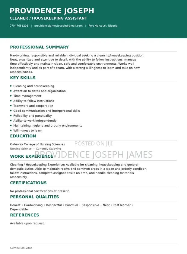Housekeeping & Cleaning CV - Providence - 1