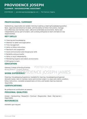 Housekeeping & Cleaning CV - Providence
