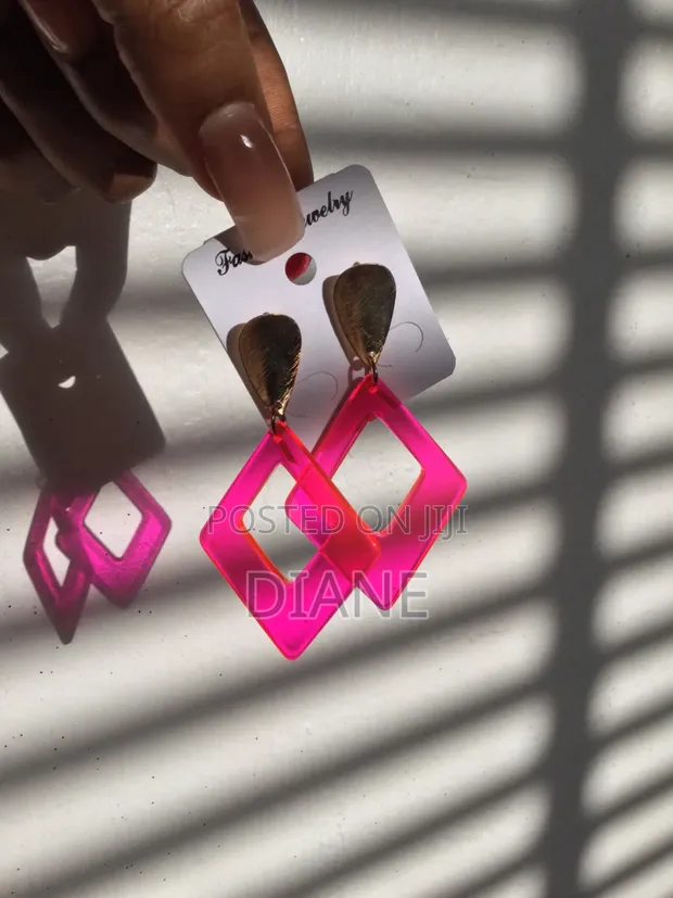 Pink Geometric Statement Earrings - 1
