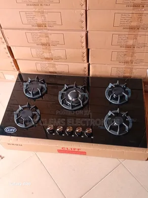 Cliff 5-Burner Inbuilt Gas Cooker - Black Glass