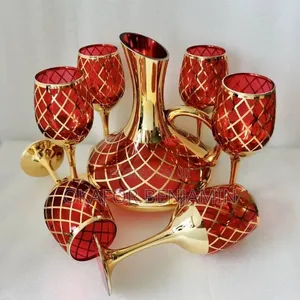Luxury Gold Glass Wine Decanter with 6 Wine Glasses