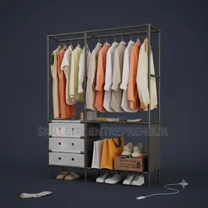 Portable Clothes Rack with Shelves and Drawers