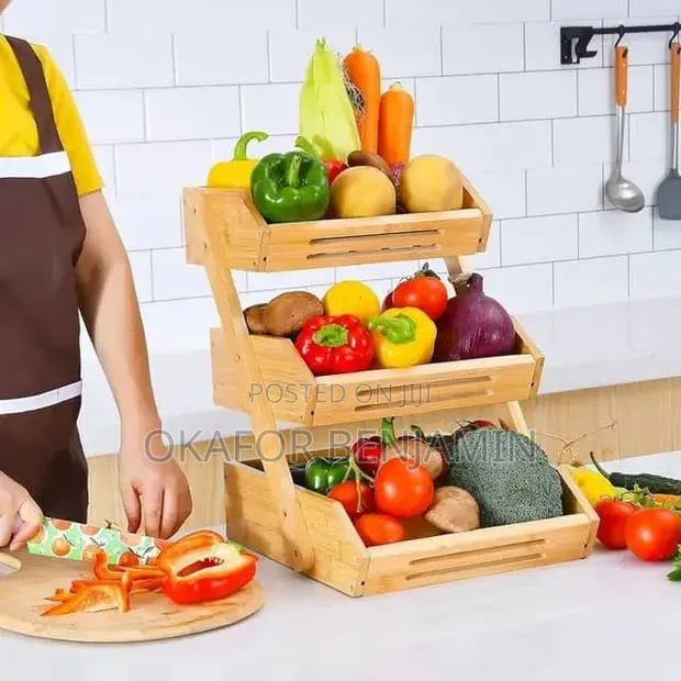3-Tier Bamboo Fruit & Vegetable Storage Kitchen Rack - 1