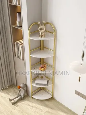 5-Tier Open Corner Shelf - Gold Iron Frame