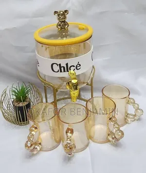 Amber Glass Drink Dispenser with 4 Amber Cups