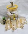 Amber Glass Drink Dispenser with 4 Amber Cups - 1