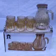 Pumpkin Shape Amber Glass Pitcher Set with 6 Cups & Tray - 2