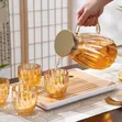 Pumpkin Shape Amber Glass Pitcher Set with 6 Cups & Tray - 3
