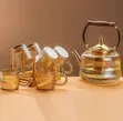 Borosilicate Glass Tea Jug with Wooden Handle & 4 Cups - 3