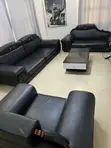 Neatly Used Black Leather Sofa Set - 1