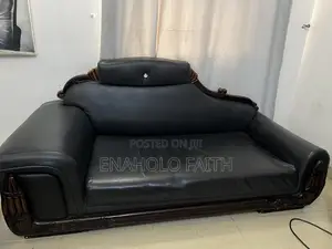 Neatly Used Black Leather Sofa Set