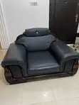 Neatly Used Black Leather Sofa Set - 4