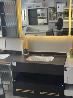 Bakin Katako na Wanke Hannu na Marble da Madubi mai Haske 80cm