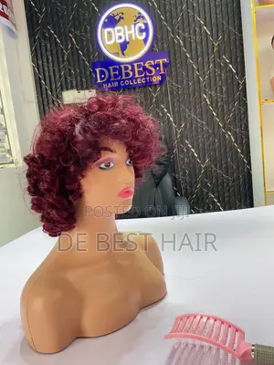 100% Human Hair Celebrity Fringe Wig - Burgundy, 10 Inch