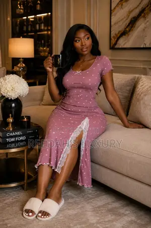 Quality Lace-Trim Ribbed Gown