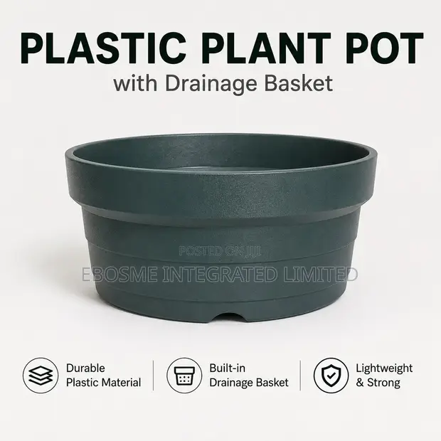 Dark Green Plastic Flower Plant Pot with Drainage Base - 1