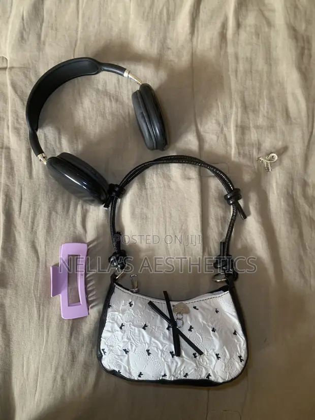 Black & White Shoulder Bag with Heart Charm - 1