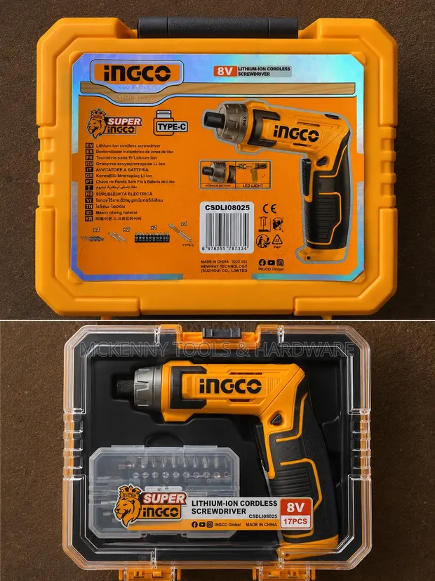 INGCO 8V Cordless Screwdriver 17-Piece Set - USB Type-C - 1
