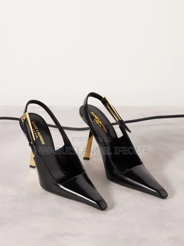 Saint Laurent Slingback Stiletto Pumps - Black Patent Leather - 1