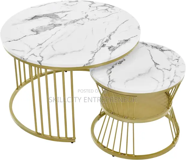 2-Piece Nesting Coffee Table Set - Zinare Metal & Baki Marble Look - 1