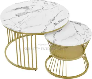 2-Piece Nesting Coffee Table Set - Zinare Metal & Baki Marble Look