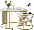 2-Piece Nesting Coffee Table Set - Zinare Metal & Baki Marble Look - 3