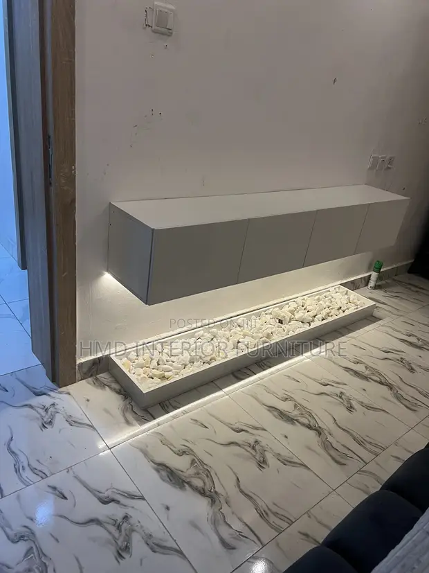 HDF Floating Console with Marble Stones and Light - 1