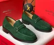 Salvatore Ferragamo Green Suede Penny Loafers - 1