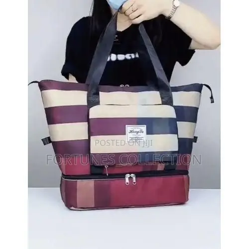 Large Capacity Foldable Stripe Travel Duffel Bag - Waterproof - 1