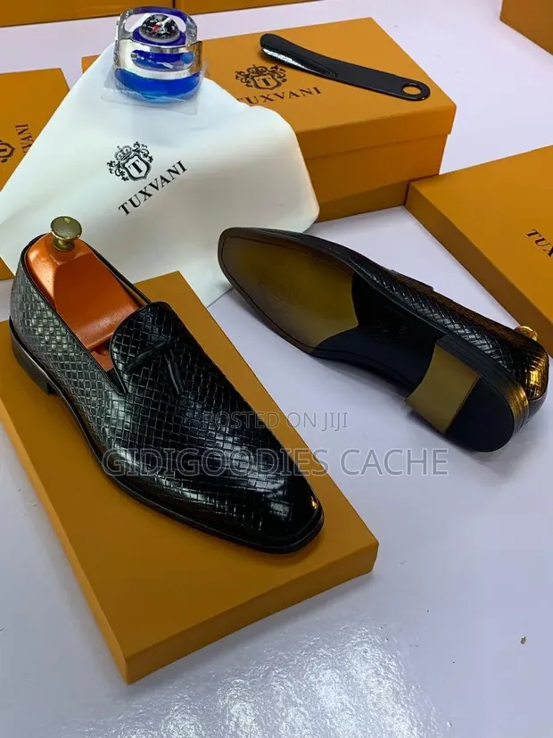 Tuxvani Black Woven Leather Tassel Loafers Size 40-46 - 1