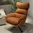 Modern Tan Leather Swivel Lounge Chair - 1