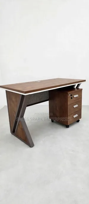 Modern Executive Office Desk with Mobile Drawer - V-Leg Design