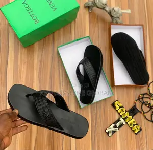 La Black Leather Woven Strap Thong Sandals - Girman 42-45