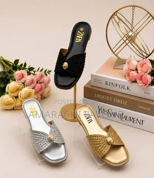 Zara Bow Studded Flat Slippers - Ladies Sizes 37-42