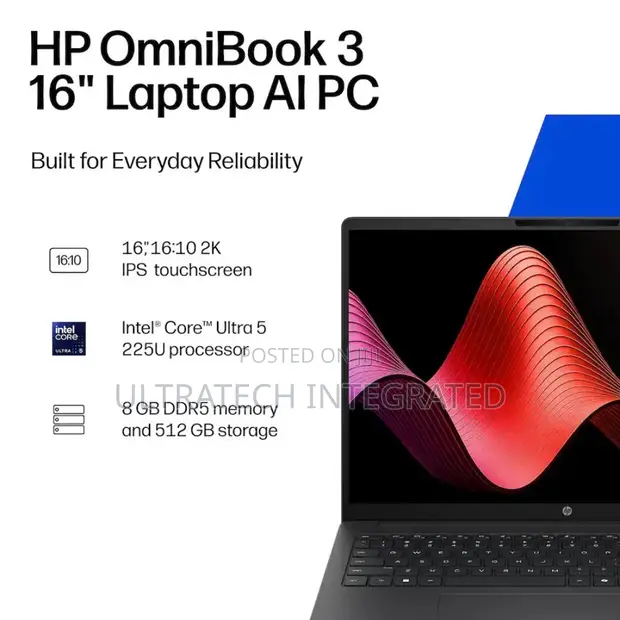 New HP OmniBook 7 16" Laptop - Intel Core Ultra 5, 8GB RAM, 512GB SSD - 1