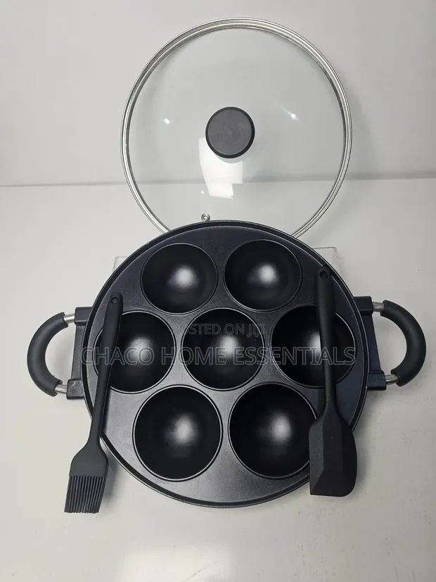 7-Hole Non-Stick Masa & Cake Maker Pan with Glass Lid - 1