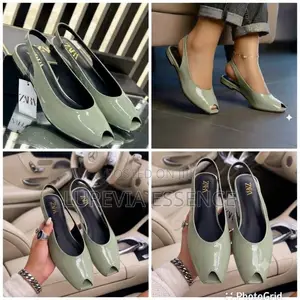 Zara Peep-Toe Slingback Low Block Heels - Sage