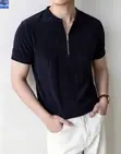 Modern Ribbed Quarter Zip Tee - Navy Blue - 1